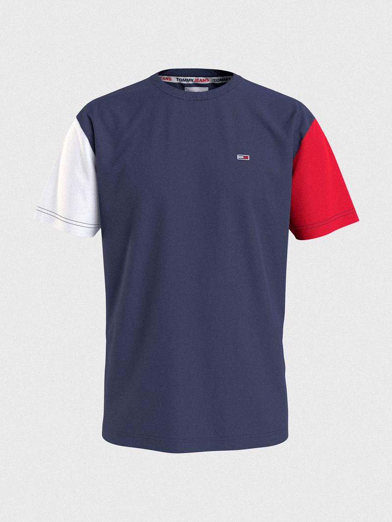 Férfi Tommy Hilfiger Contrast sleeve Póló Sötétkék Színes | HU 802JPQ